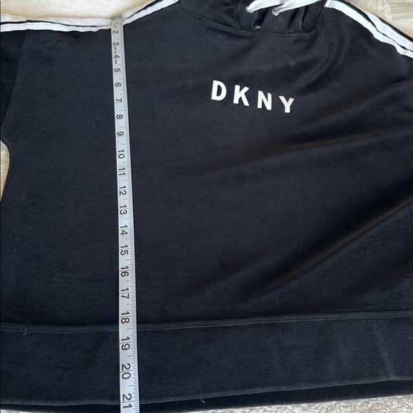 DKNY Black Velour Pullover Hoody with White Stripe Details Size Medium - Picture 7 of 10